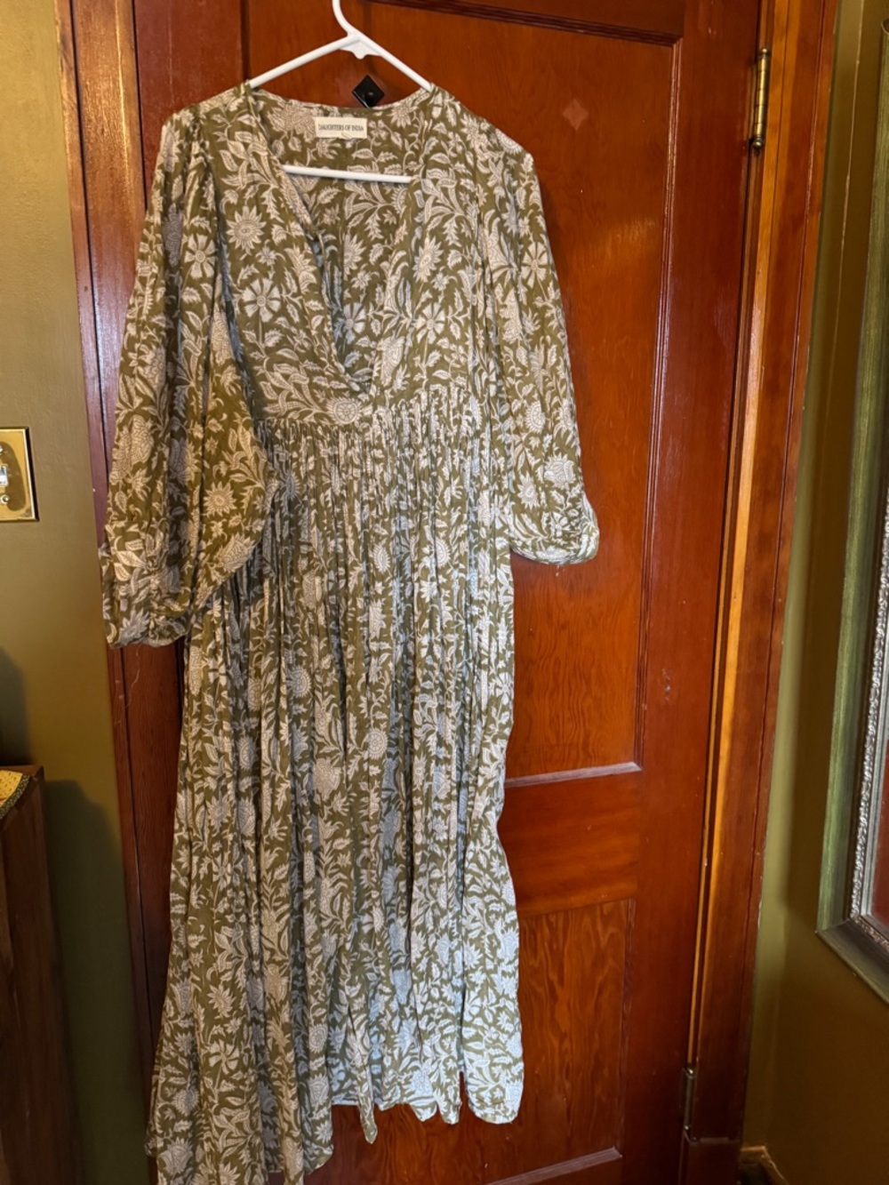 Daughters of India Olive Green Floral Maxi Dress